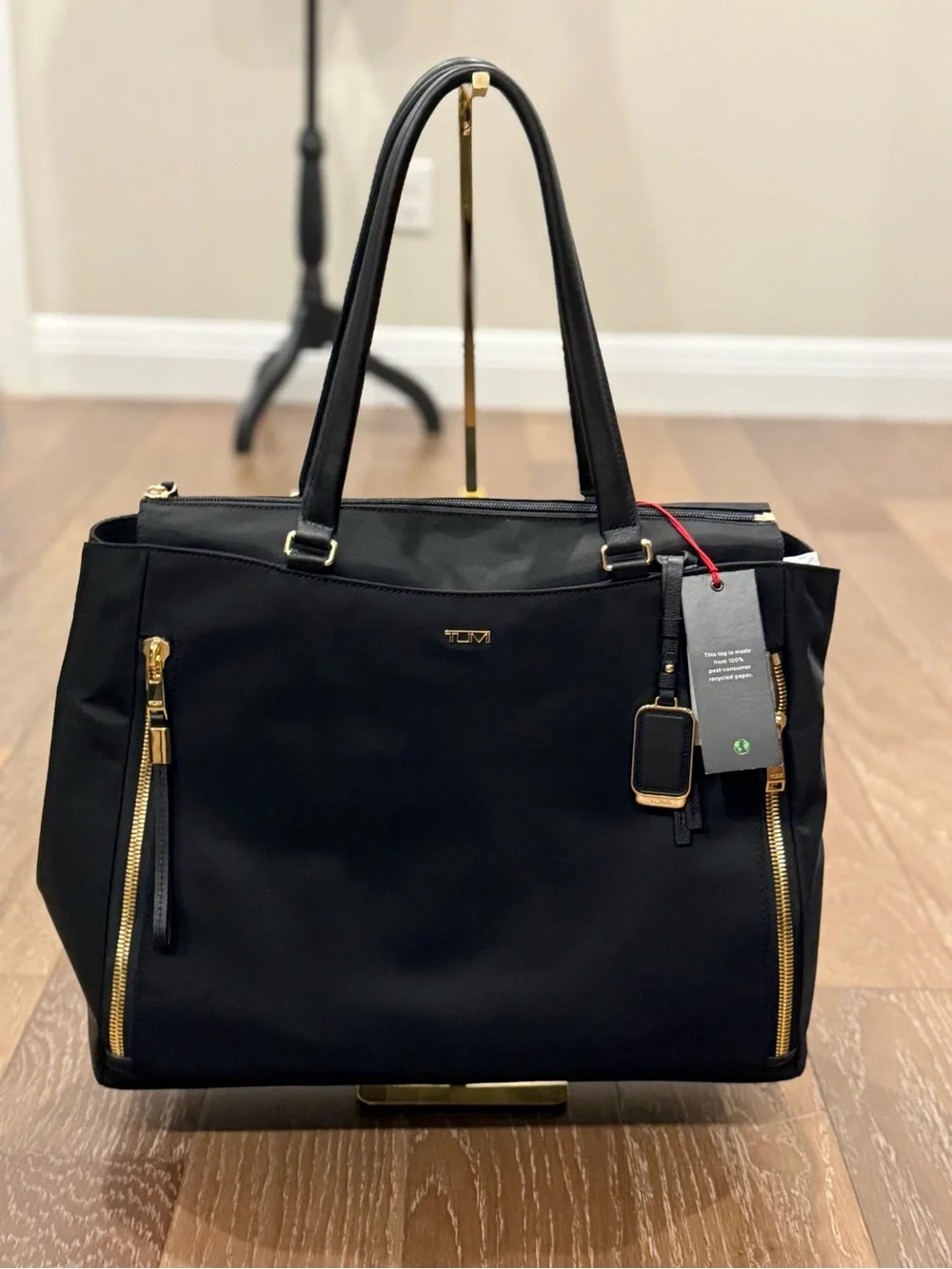 Tumi Valetta Large Black Tote with Gold-Trim Tag Fits 15” Labtop Travel